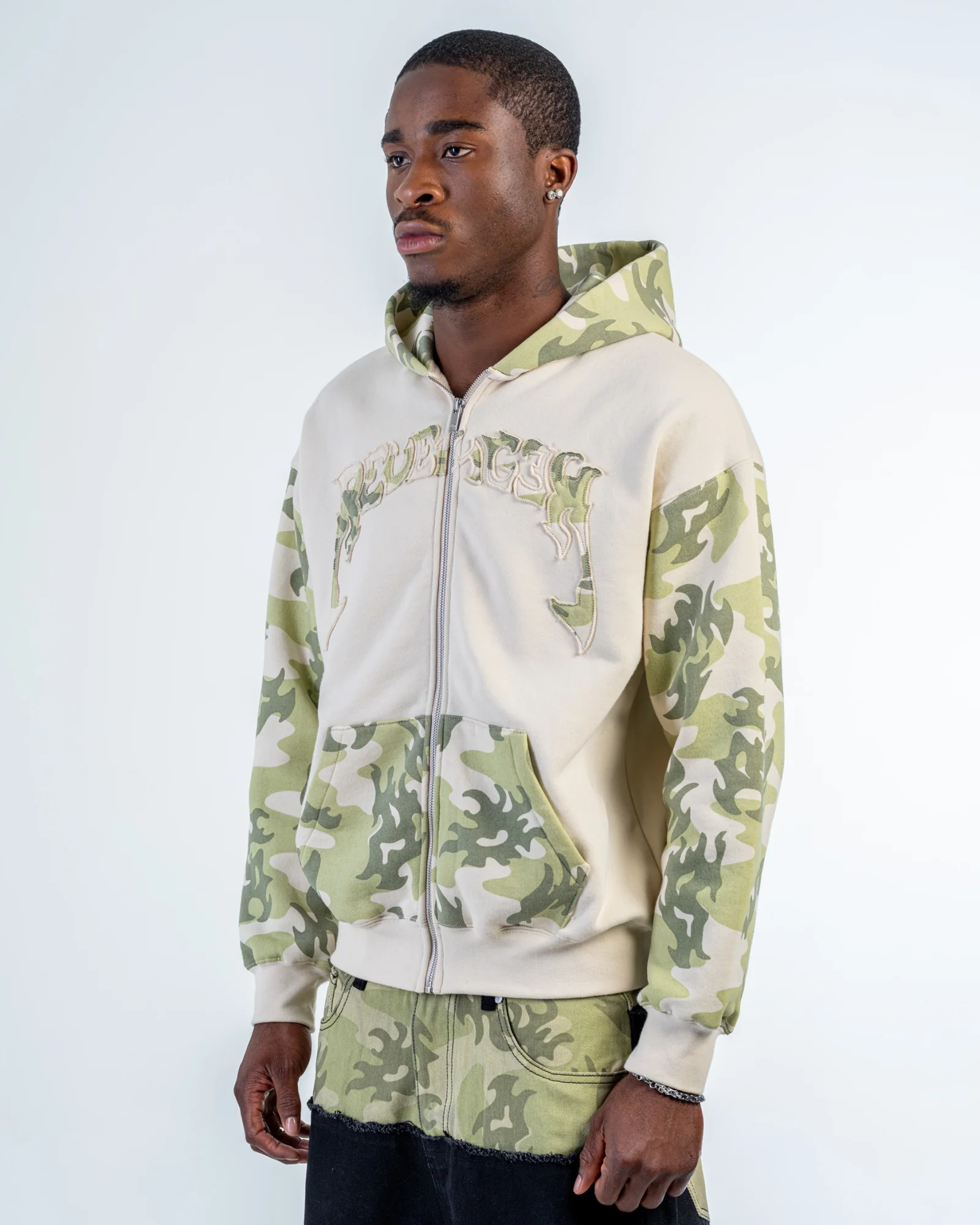 ZIP UP HOODIE PATCHWORK CAMO [BEIGE]