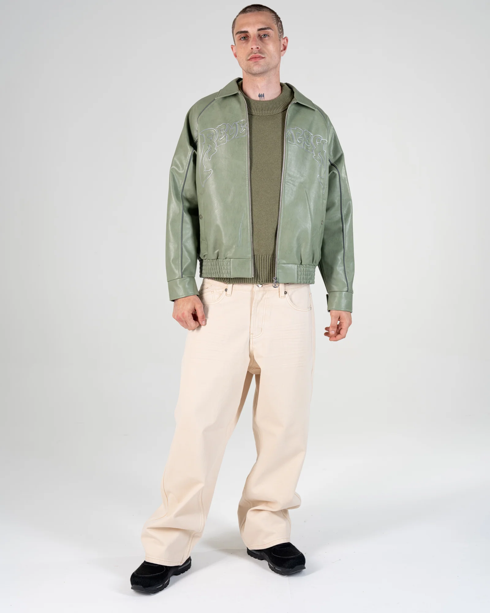 FAUX-LEATHER JACKET [OLIVE]