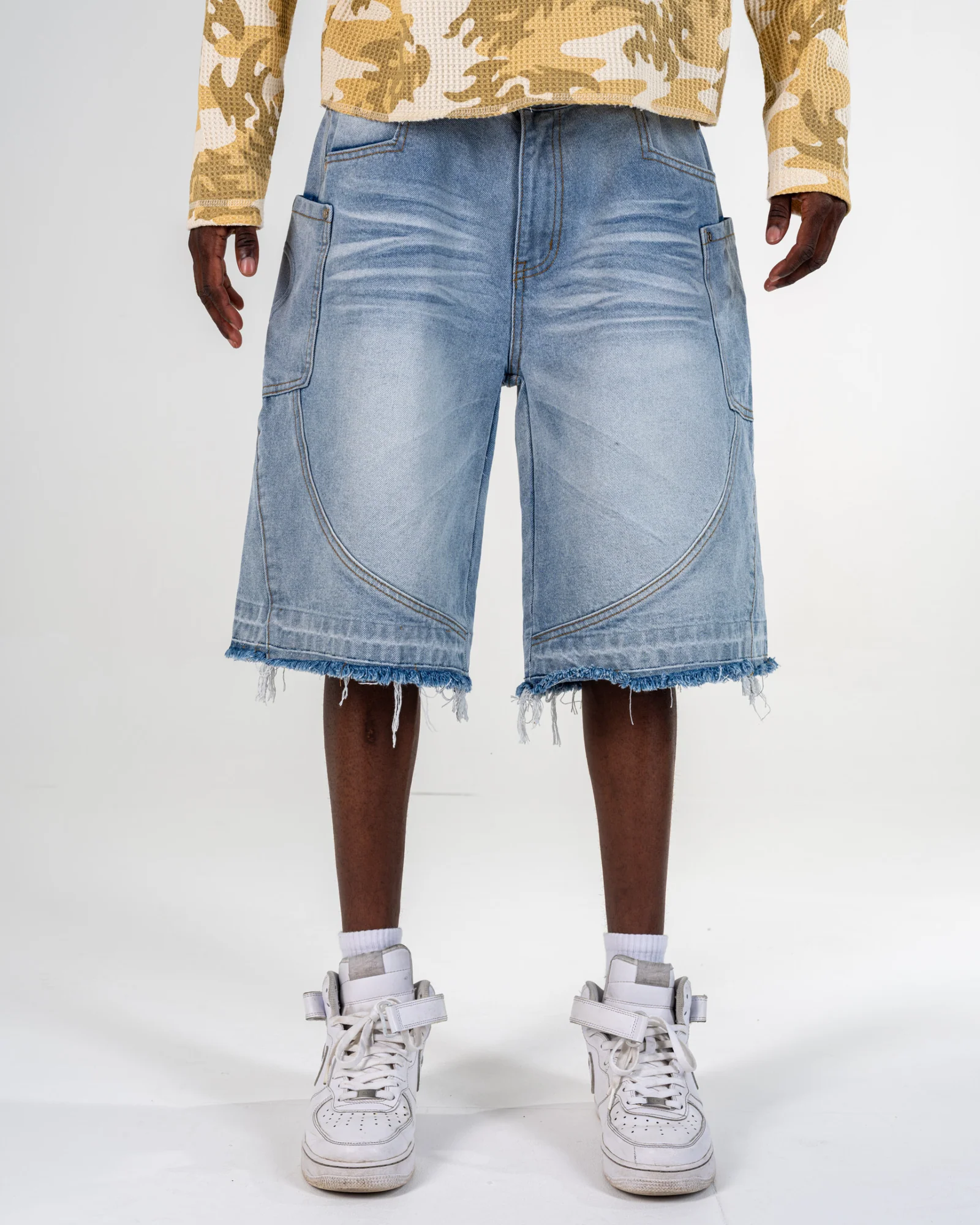 RIPPED BAGGY JORTS [BLUE]