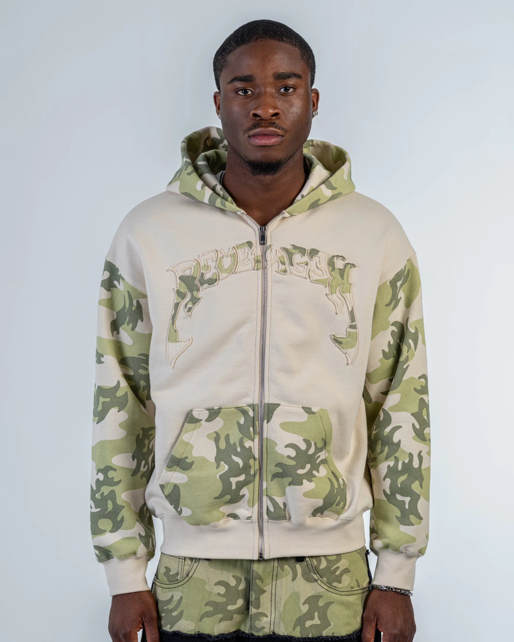 ZIP UP HOODIE PATCHWORK CAMO [BEIGE]