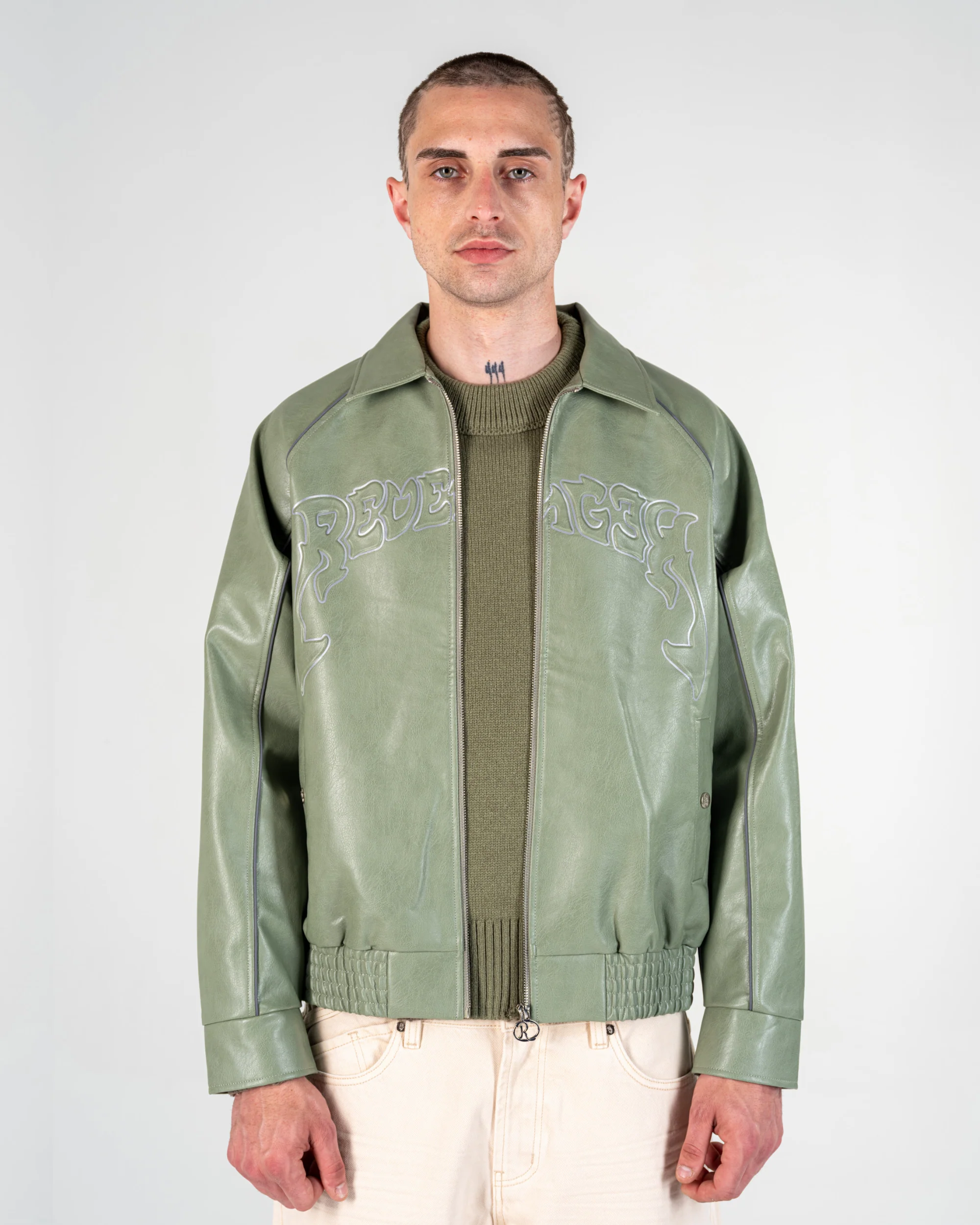 FAUX-LEATHER JACKET [OLIVE]
