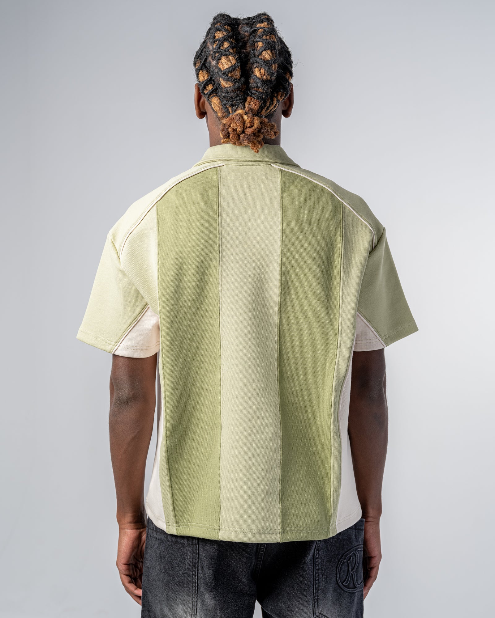 PATCHWORK POLO SHIRT [GREEN / BEIGE]