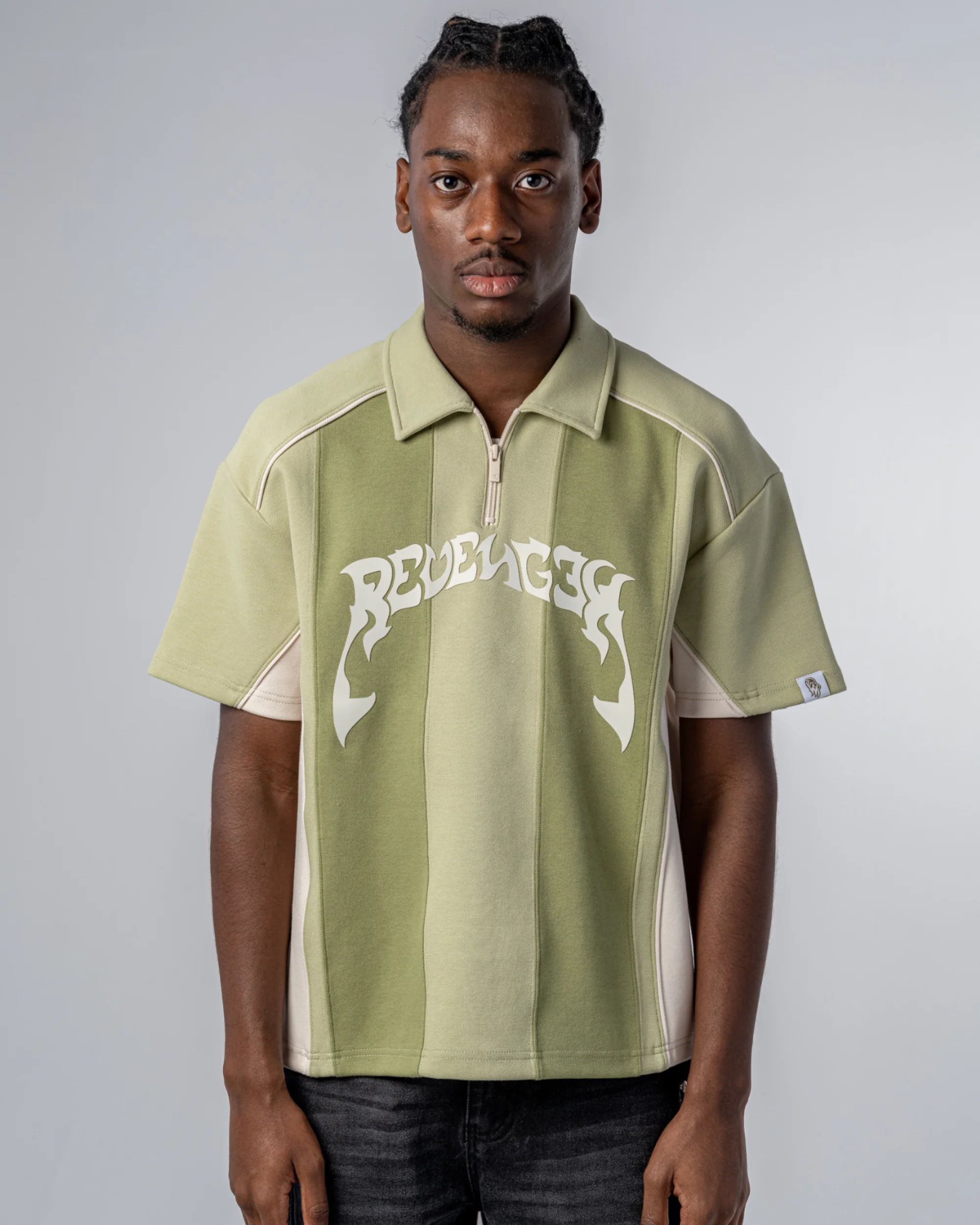 PATCHWORK POLO SHIRT [GREEN / BEIGE]