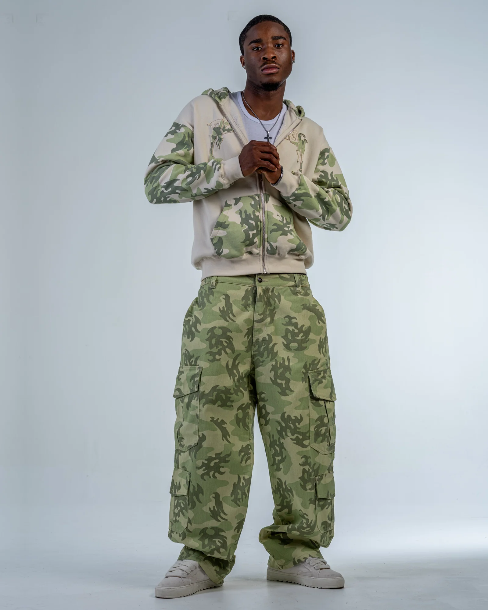ZIP UP HOODIE PATCHWORK CAMO [BEIGE]