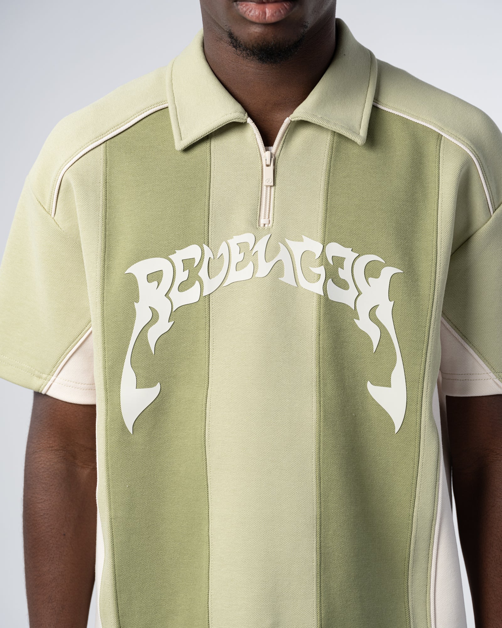 PATCHWORK POLO SHIRT [GREEN / BEIGE]