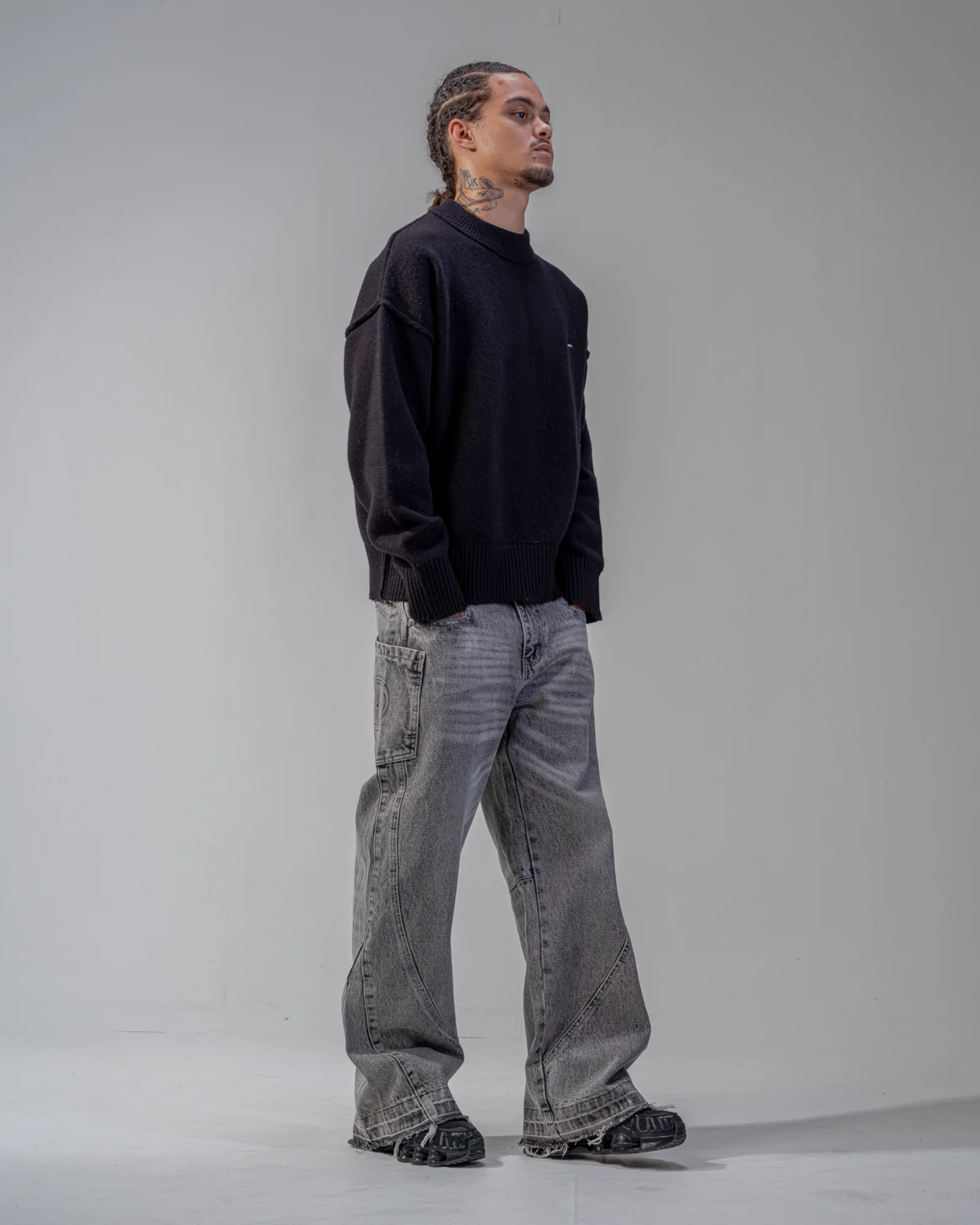BAGGY FLARE JEANS [GREY]