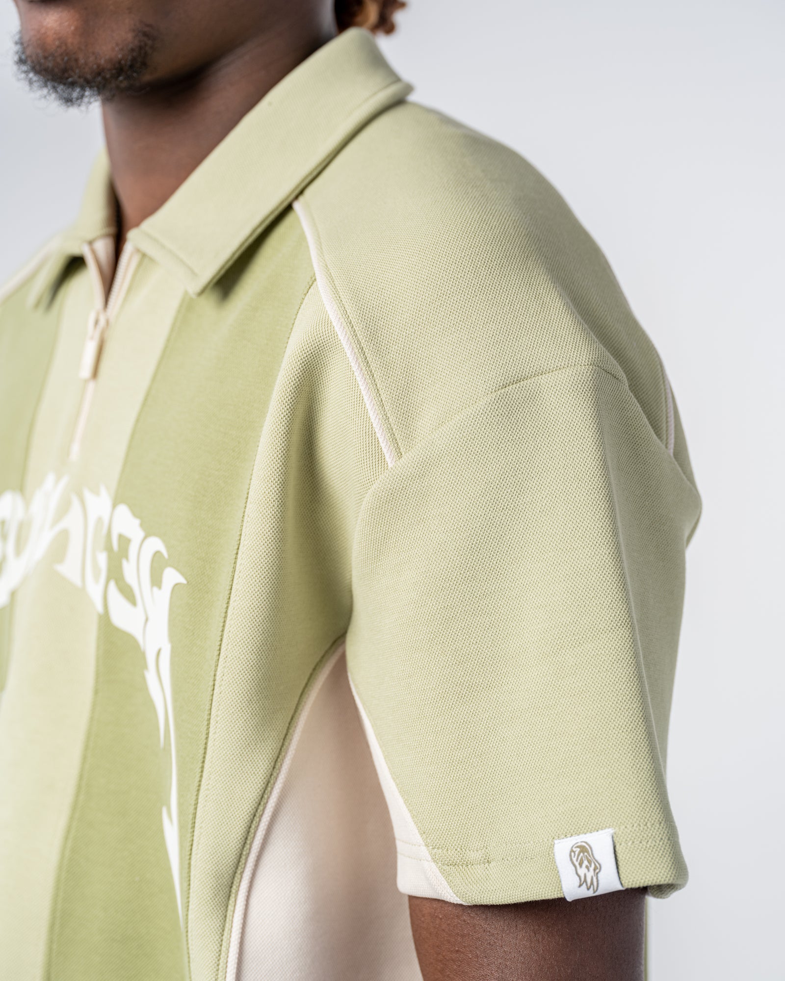PATCHWORK POLO SHIRT [GREEN / BEIGE]