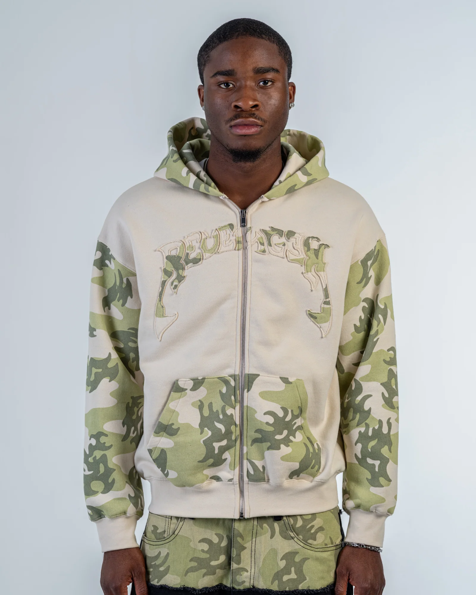 ZIP UP HOODIE PATCHWORK CAMO [BEIGE]