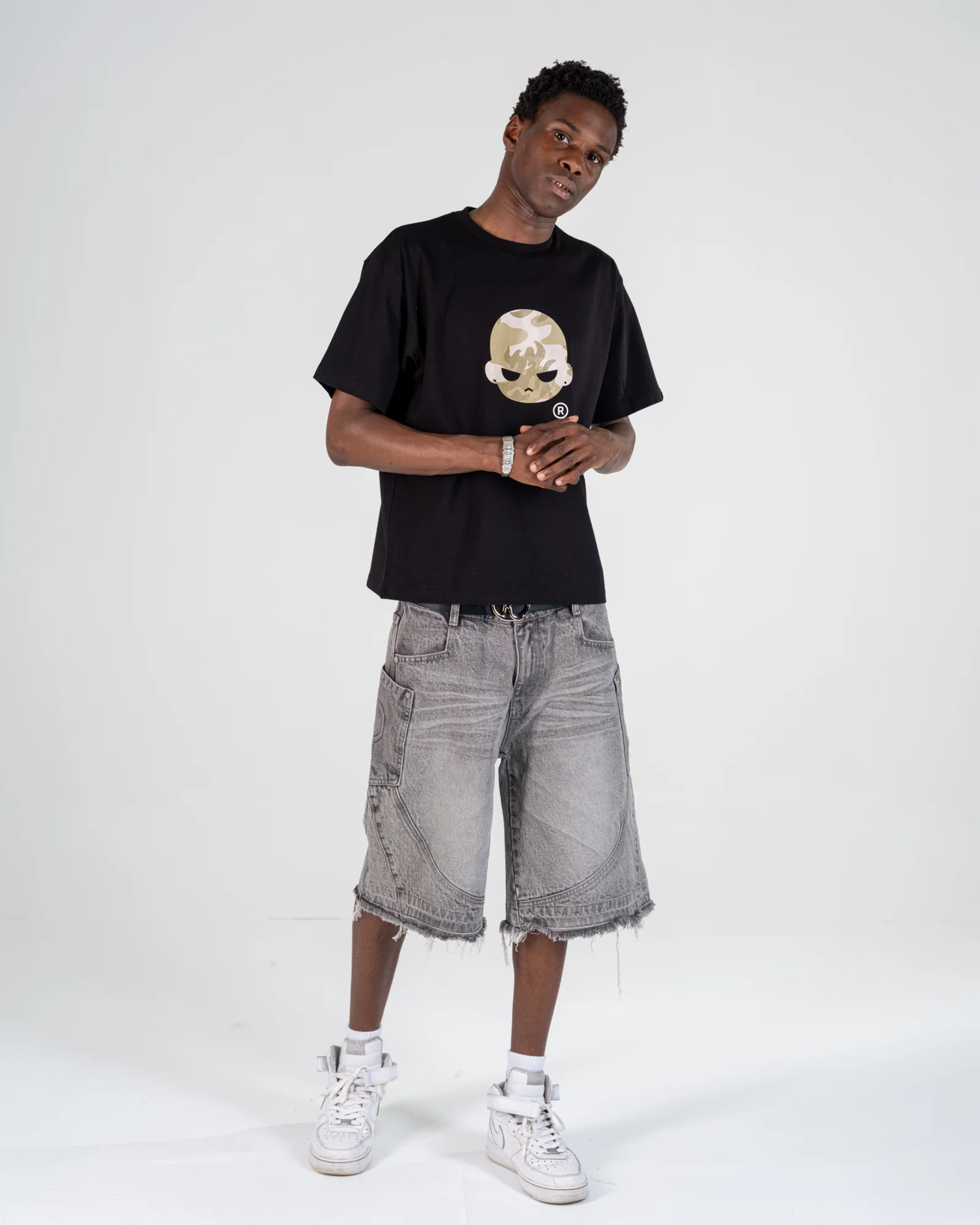 RIPPED BAGGY JORTS [GREY]