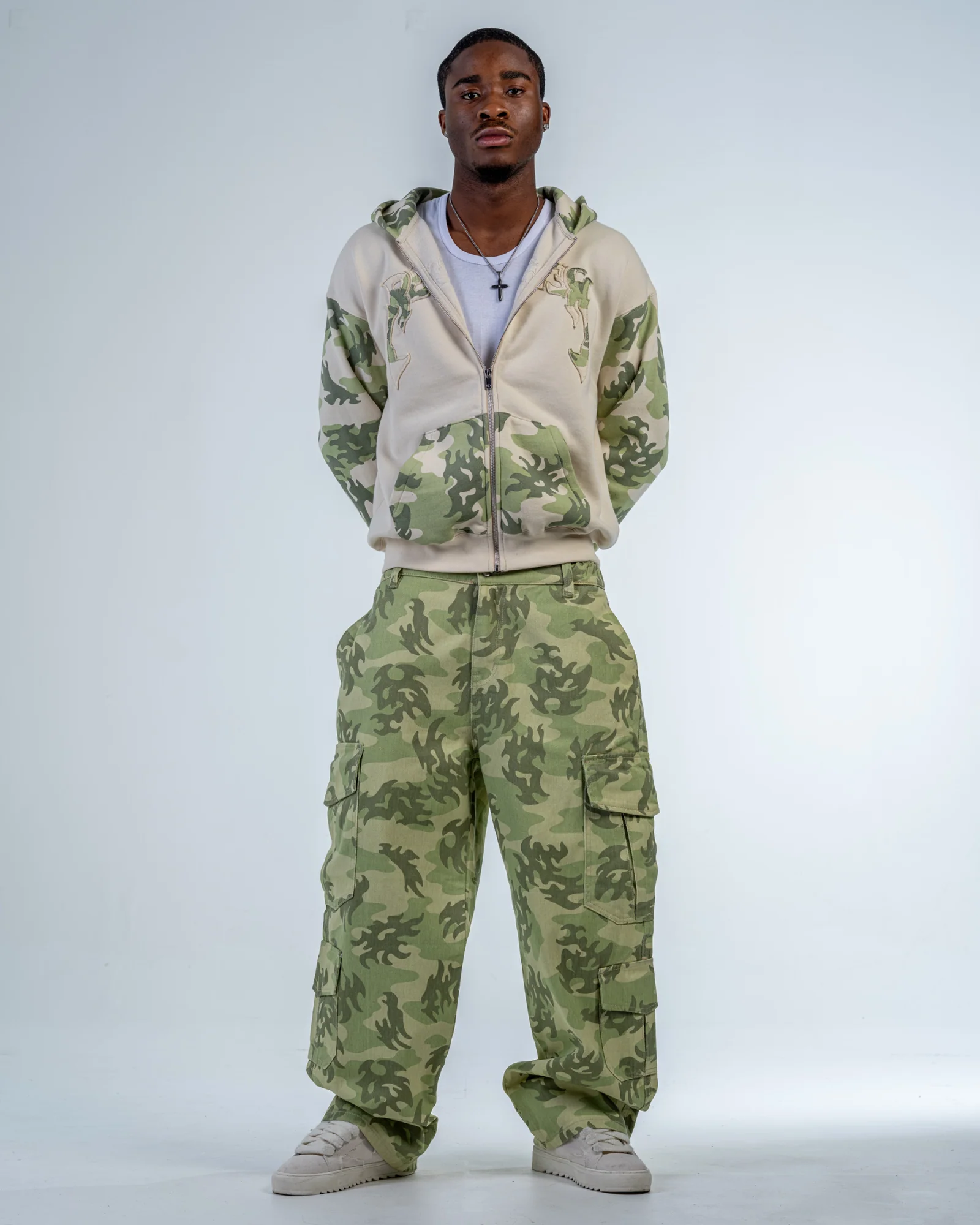 ZIP UP HOODIE PATCHWORK CAMO [BEIGE]