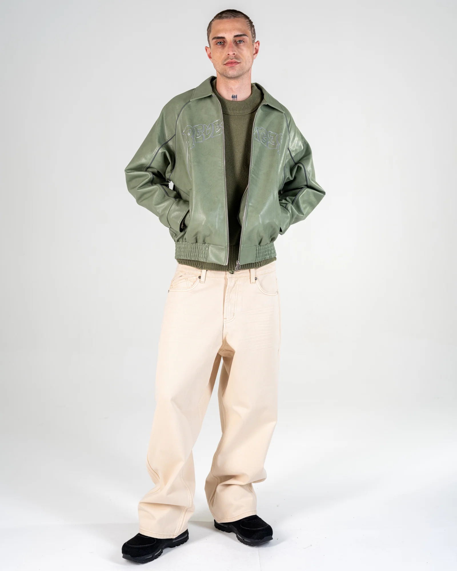 FAUX-LEATHER JACKET [OLIVE]