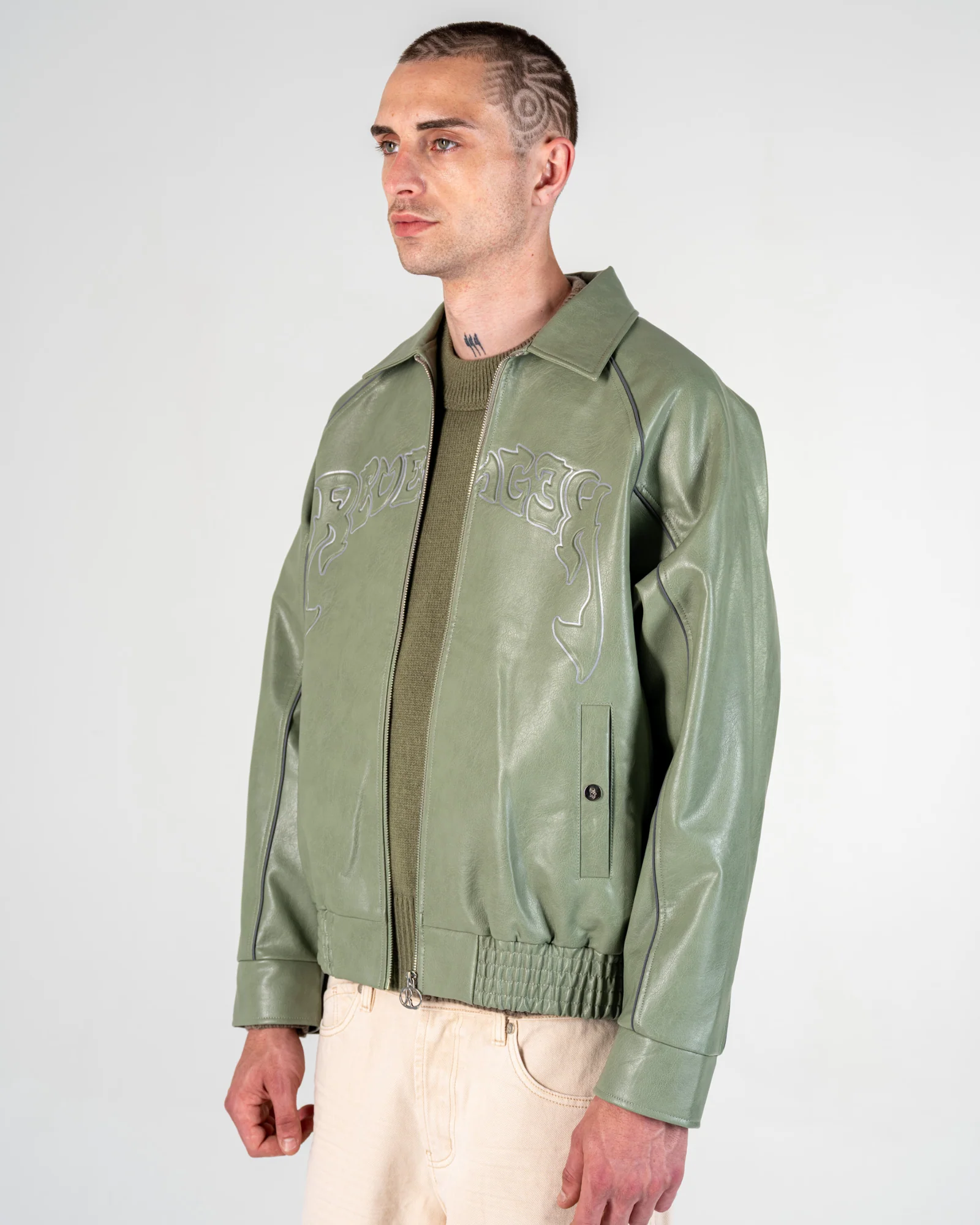 FAUX-LEATHER JACKET [OLIVE]