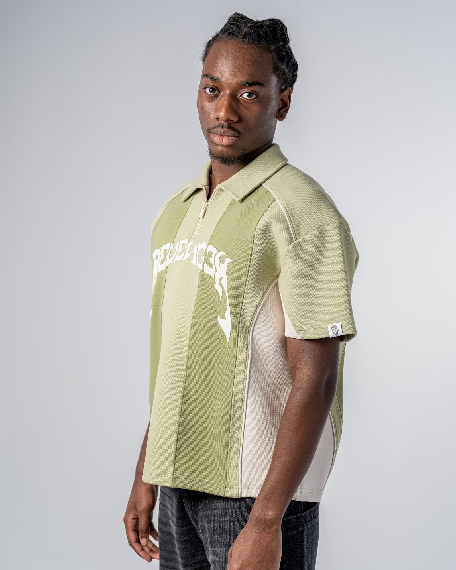 PATCHWORK POLO SHIRT [GREEN / BEIGE]