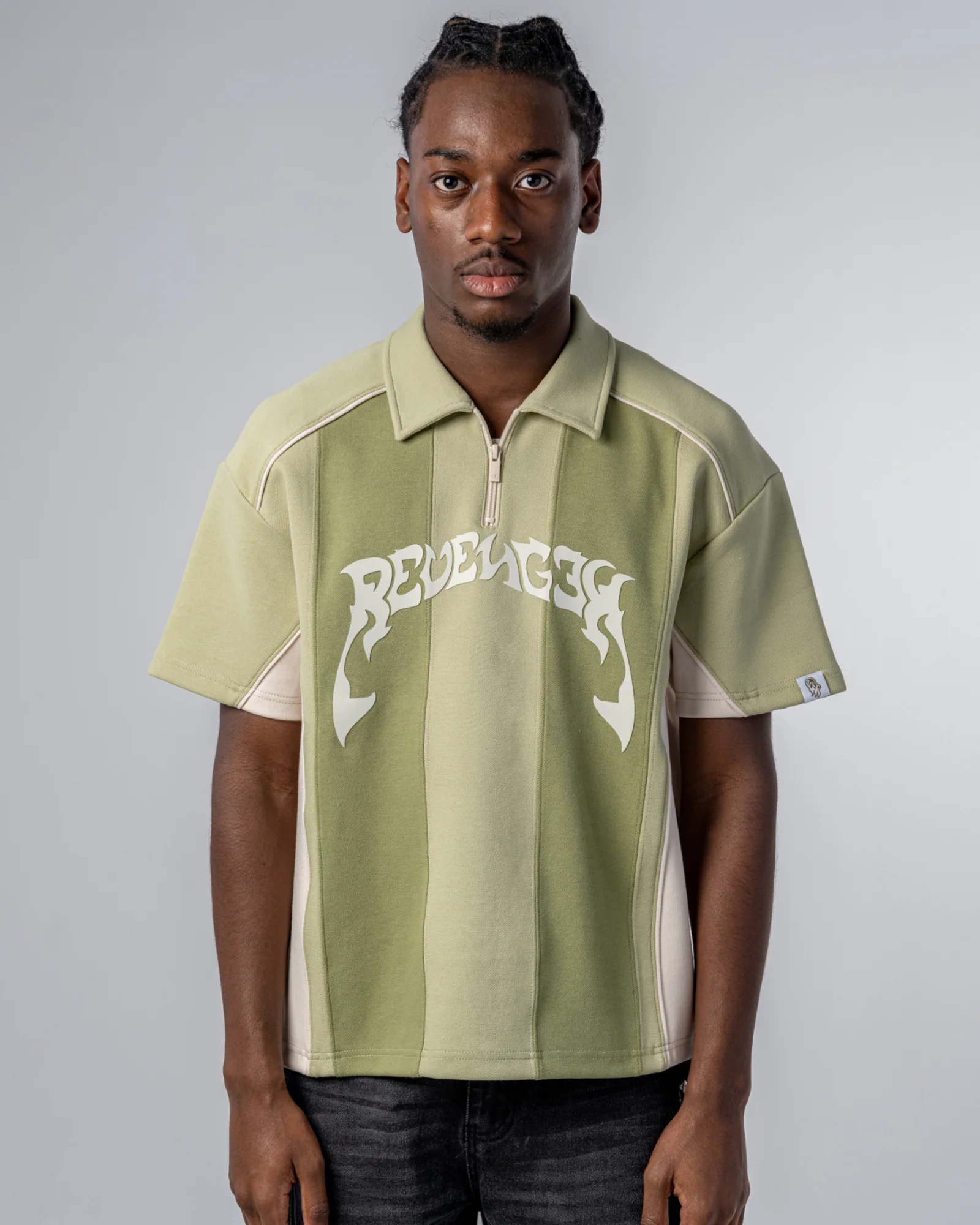 PATCHWORK POLO SHIRT [GREEN / BEIGE]